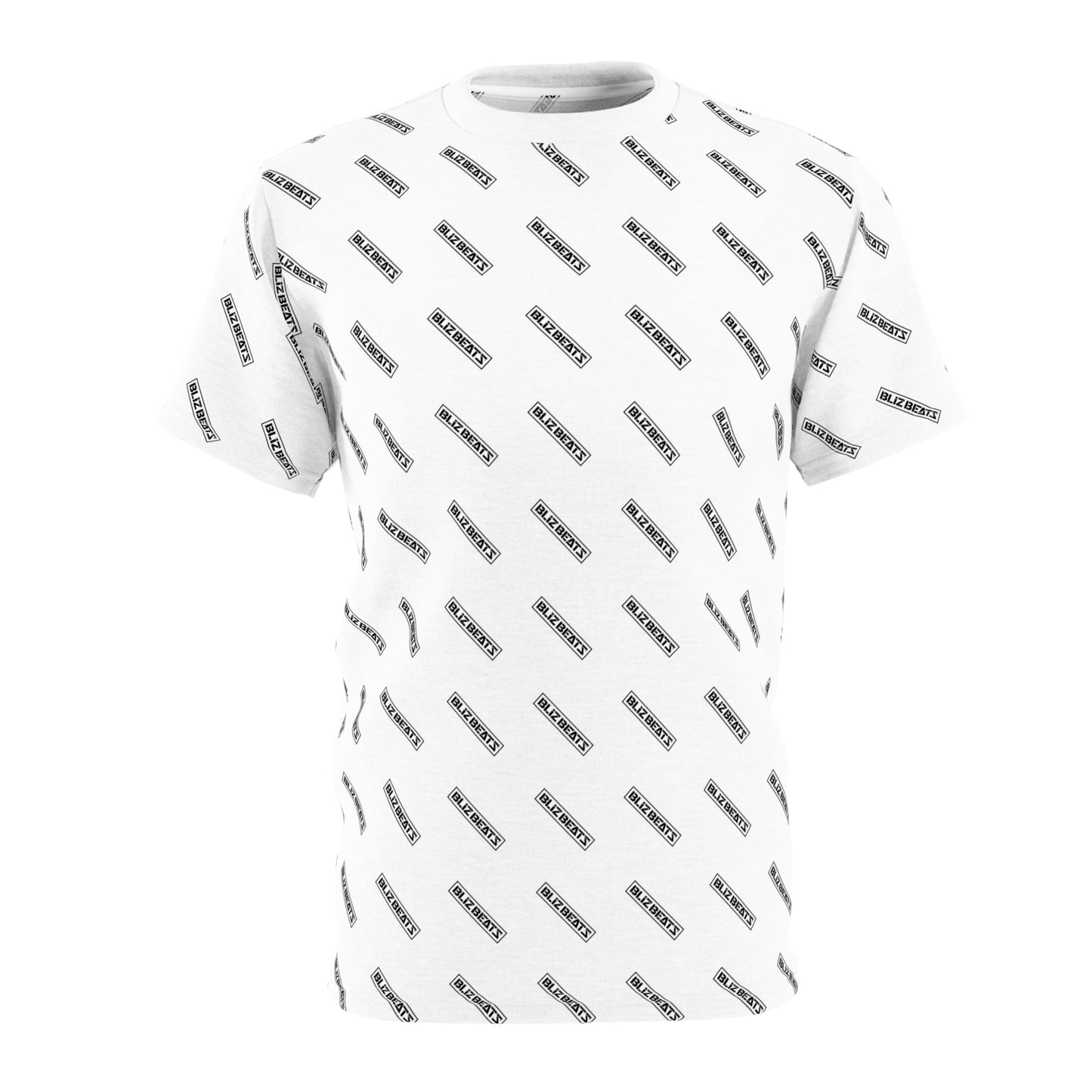 Bliz Beats Unisex Cut & Sew Tee - White with Black Logo (AOP)