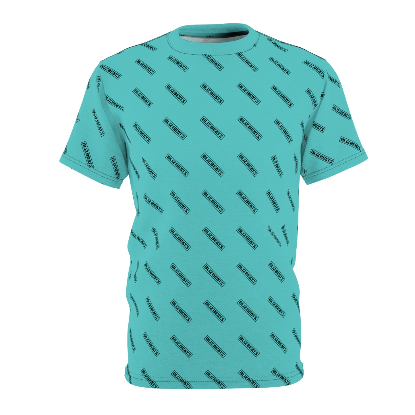 Bliz Beats Unisex Cut & Sew Tee - Cyan with Black Logo (AOP)