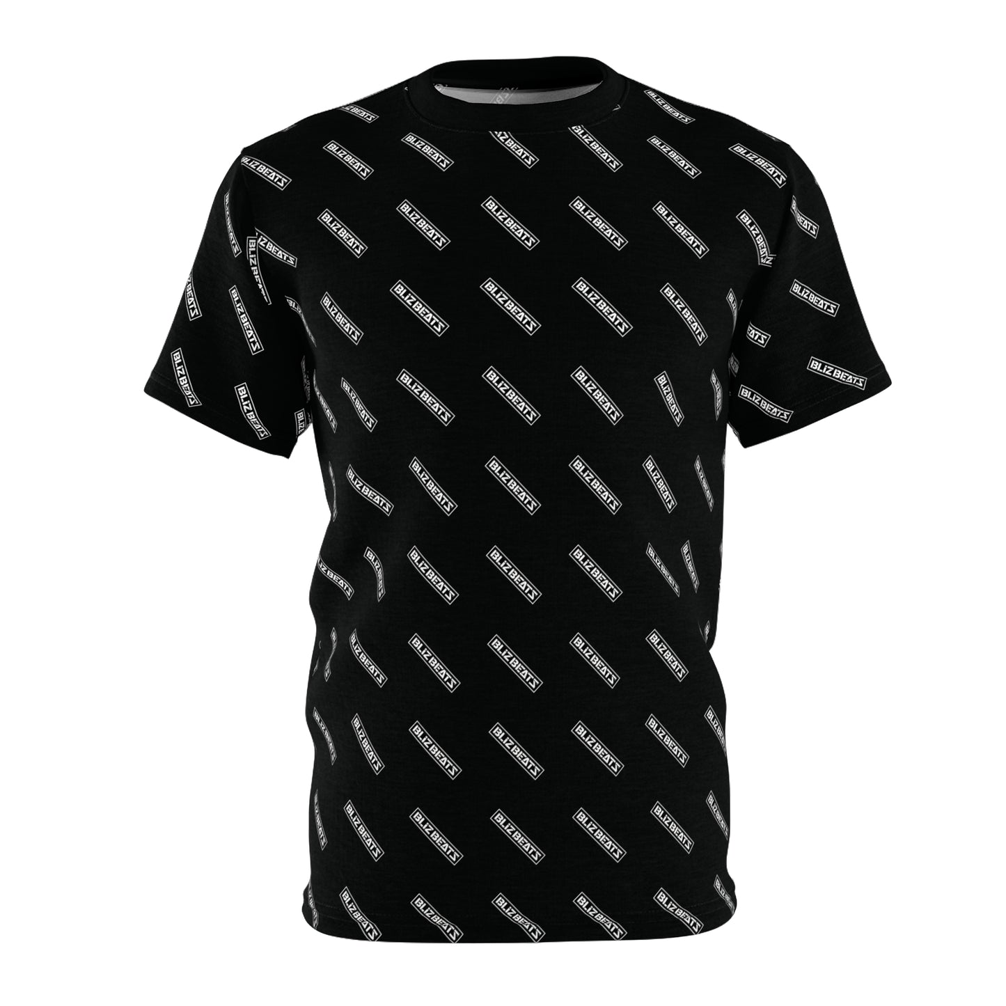 Bliz Beats Unisex Cut & Sew Tee - Black with White Logo (AOP)